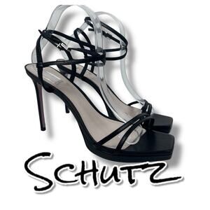 New With Tags Schutz Tersa Black Strappy Heels Classic Stiletto Womens Size 10.5